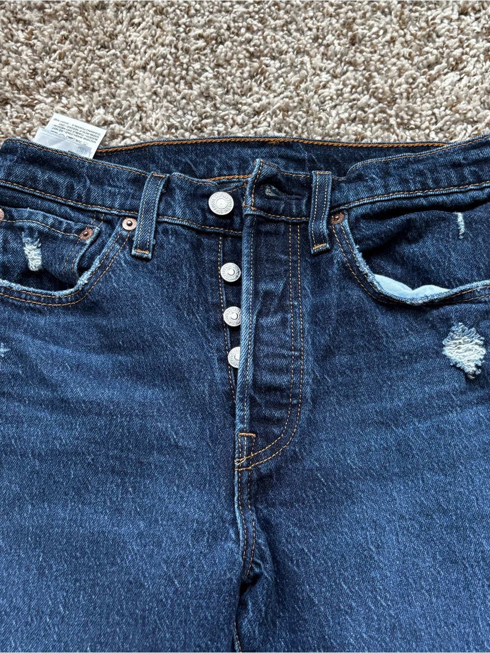 High-Rise Button-Fly Distressed Dark Blue Jeans sz 29 501 S skinny